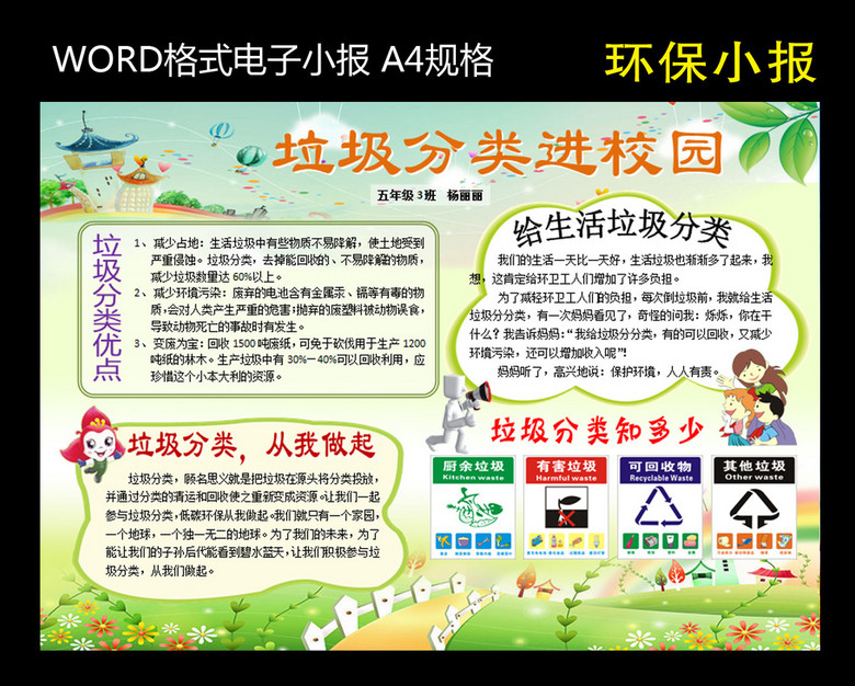 垃圾分类进校园小报环保电子小报