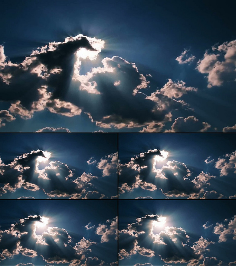 太阳穿过乌云蓝天白云变化高清实拍素材