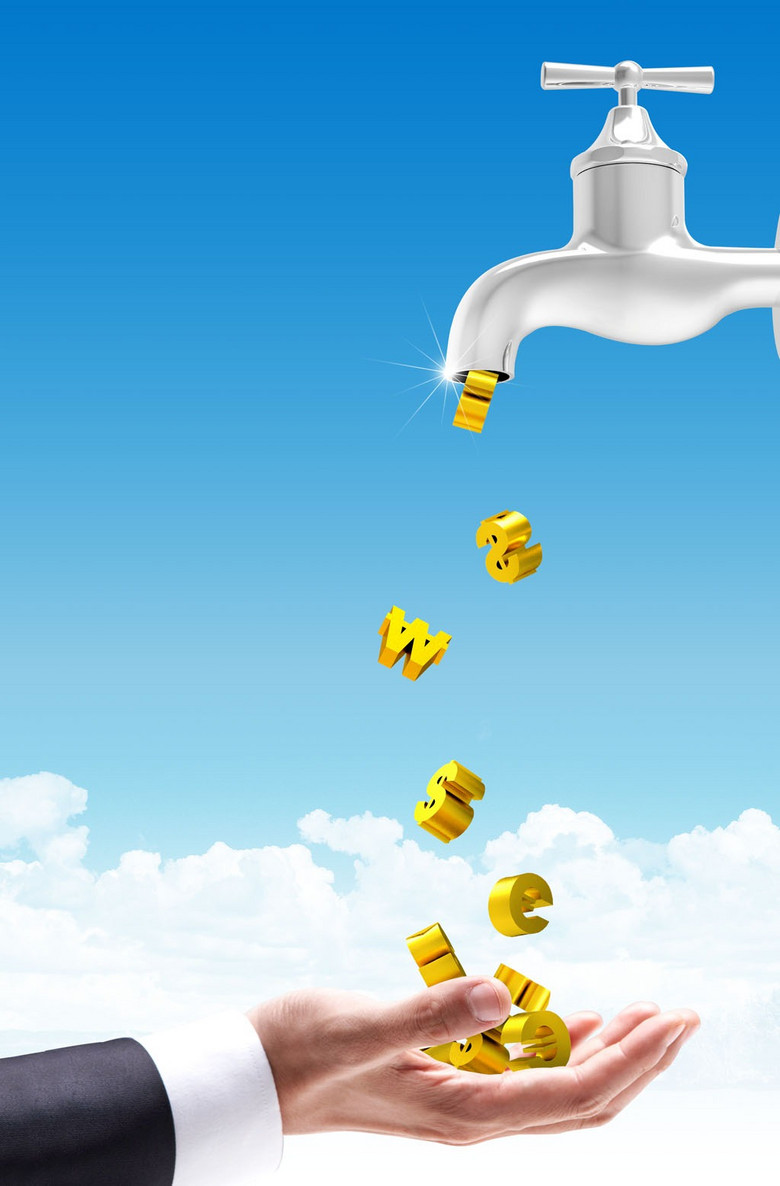 哗哗流钱金融股票证券公司财富psd素材模板下