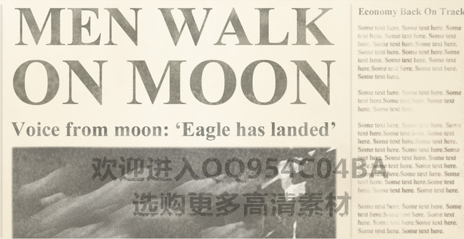 每日先驱报登月外国英文旧报纸高清图片素材