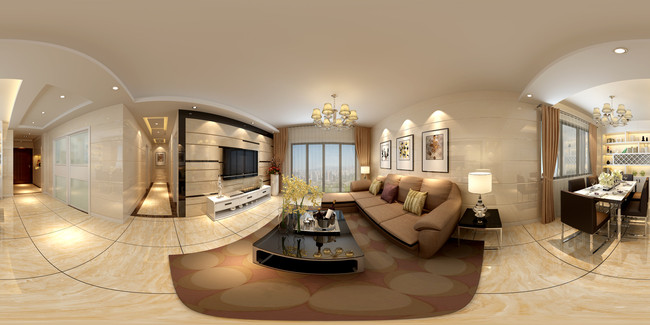 360度全景图室内效果图3d模型现代客厅模板下