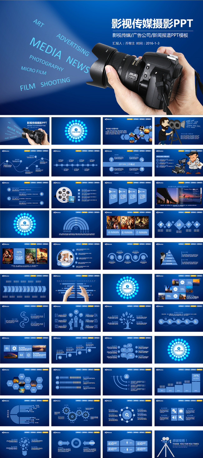 影视传媒广告摄影新闻报道ppt模板 互联网ppt模板下载