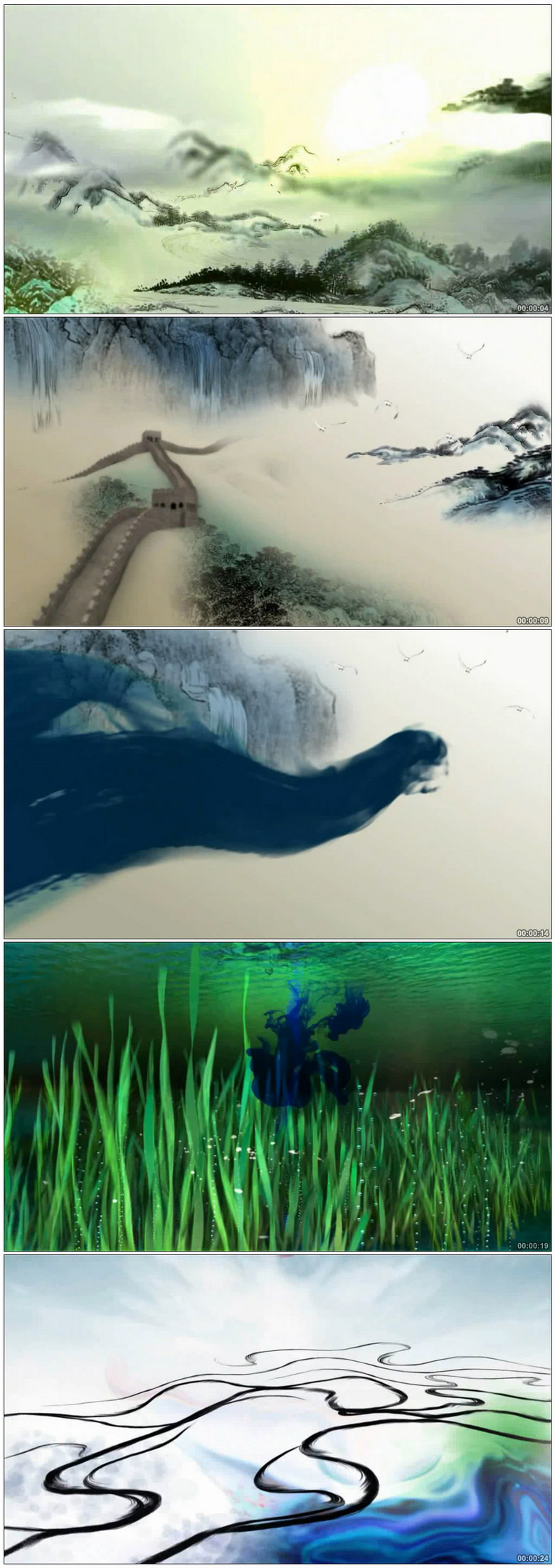 中国风水墨山水画高清led背景视频素材