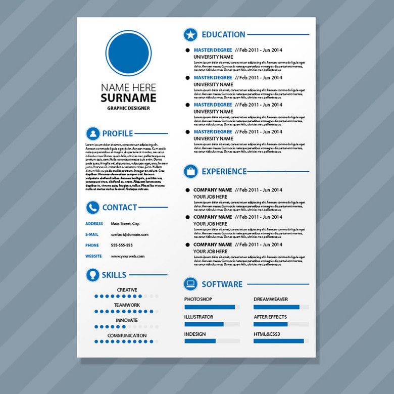 蓝色时尚简约psd源文件可编辑个人简历模板(图