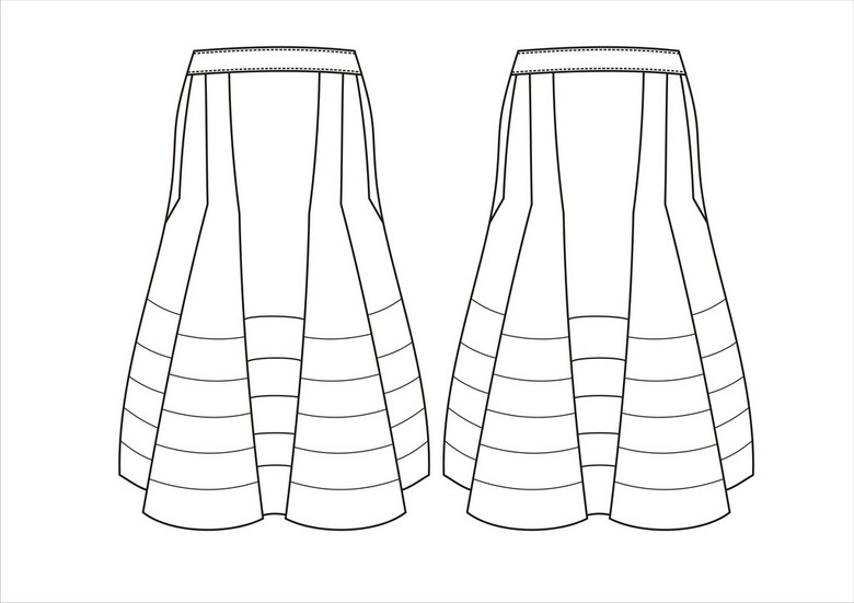女装半身裙百褶裙设计cdr款式图线稿模板下载