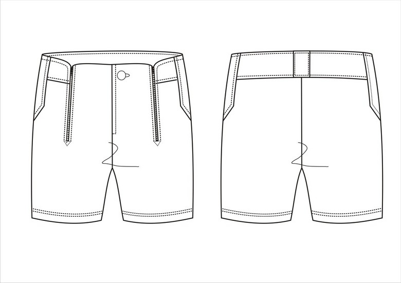 夏季女装拉链短裤设计cdr款式图线稿模板下载