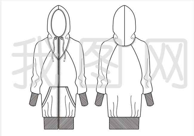 男女卫衣cdr款式图线稿设计模板下载(图片编号