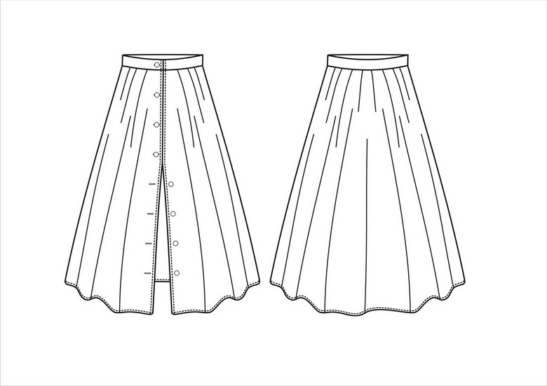 cdr款式图线稿半身裙百褶裙设计模板下载(图片