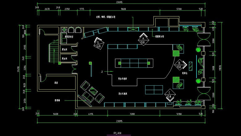服装店高档装修设计cad平面图模板下载(图片编