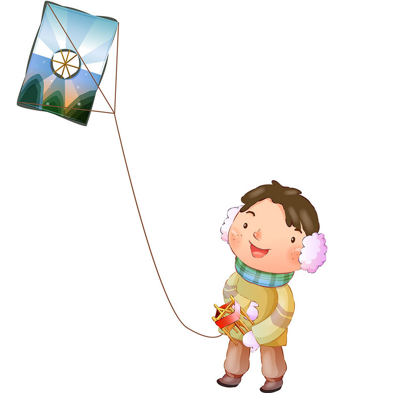 卡通可爱放风筝的小男孩(图片编号:14705575