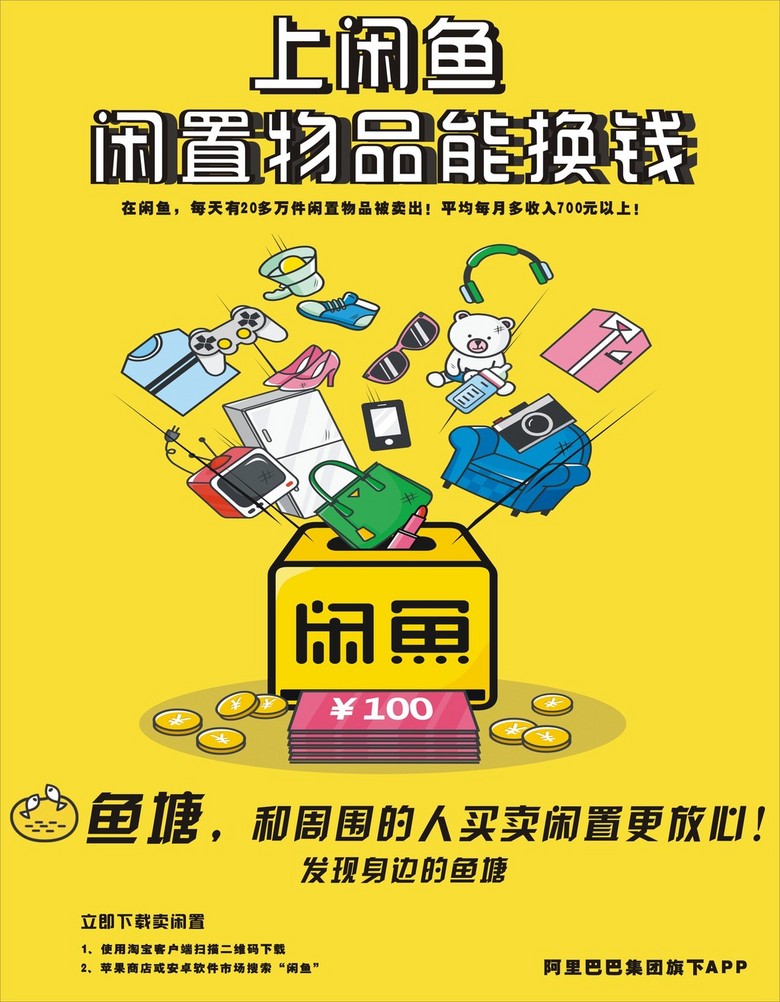 闲鱼网闲置物品交易平台推广海报模板下载(图