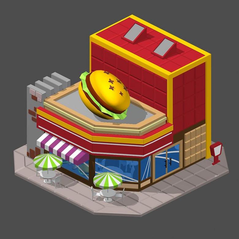 现代卡通风格Q版可爱的汉堡店模板下载(图片