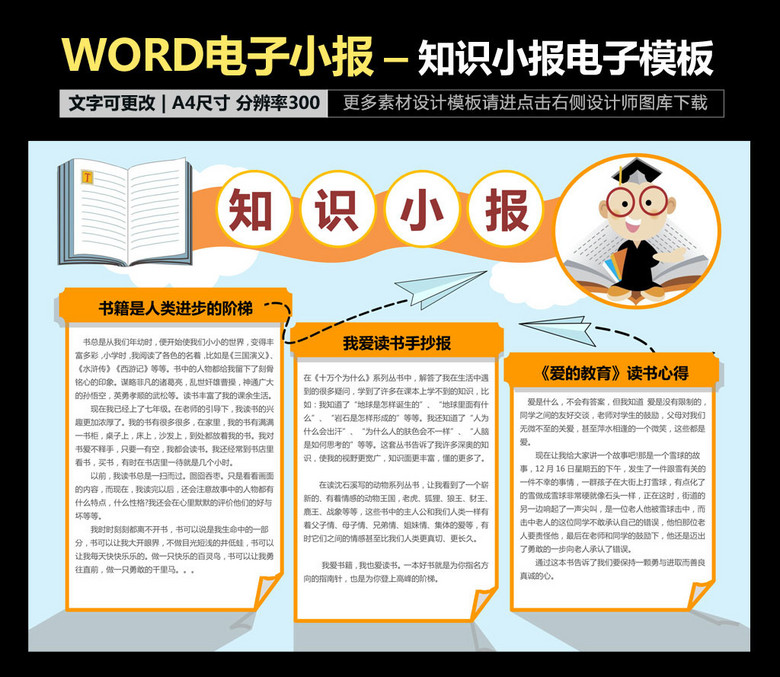 word版知识小报读书手抄报版式设计模板