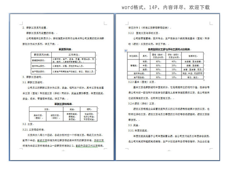 公司薪酬福利管理制度word模板下载(图片编号