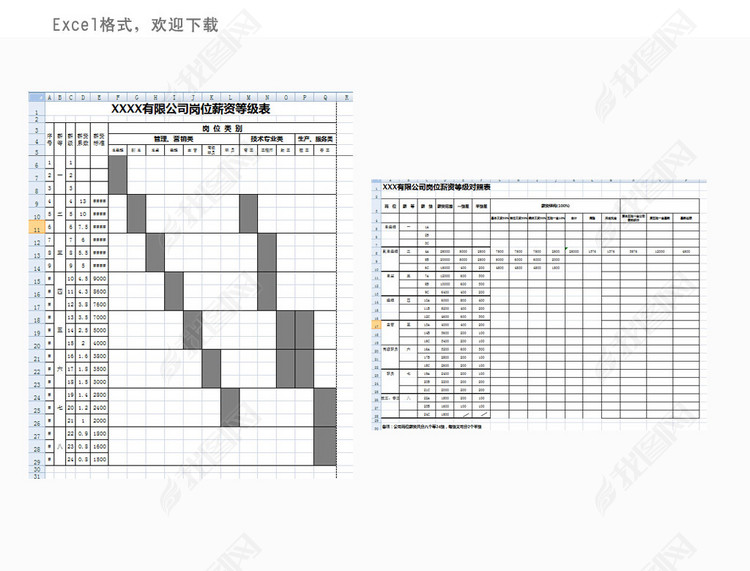 公司岗位薪资等级表图片下载xls素材-薪酬体系