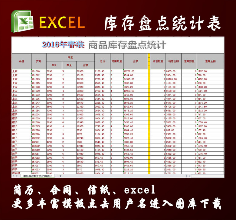 商品库存盘点表模板下载(图片编号:14780859