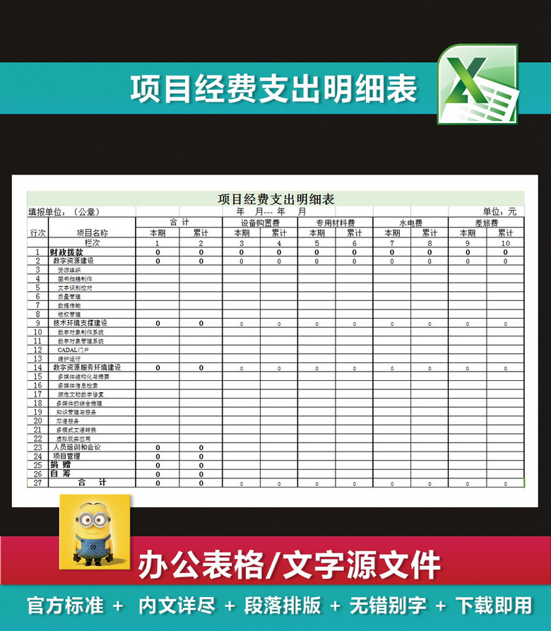 企业办公服务项目经费支出明细表模板下载(图