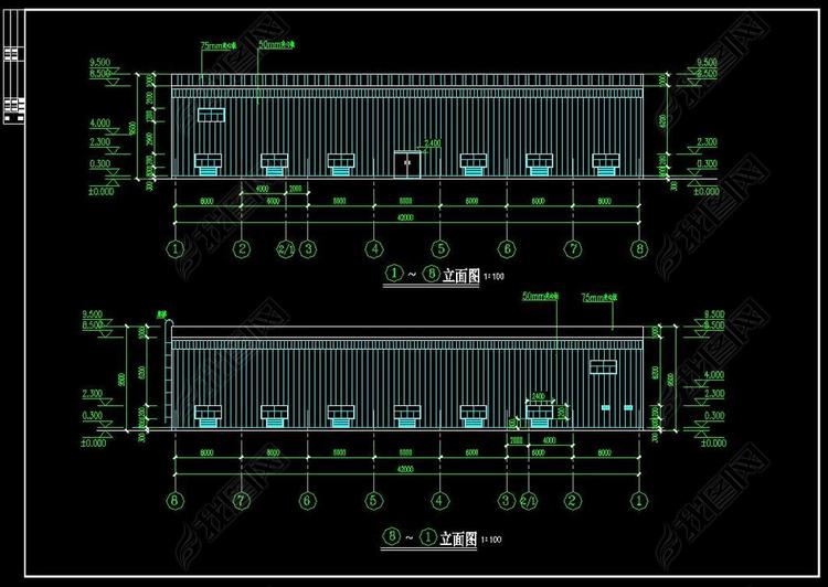 单层钢结构羽毛球馆建筑结构水电施工套图