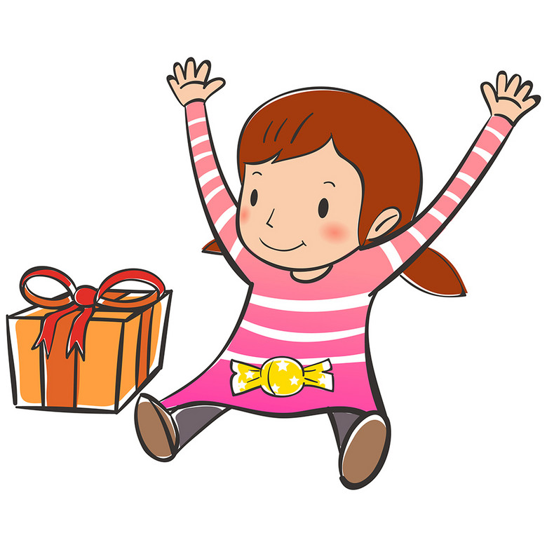 可爱卡通女孩收礼物模板下载(图片编号:14816