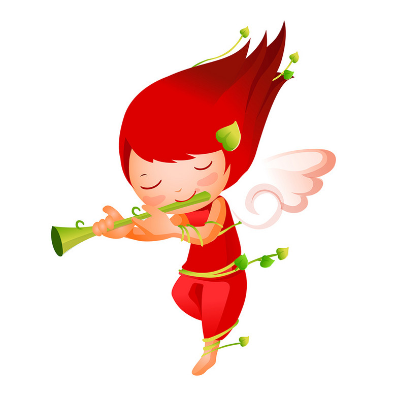 吹笛子的红发天使小男孩