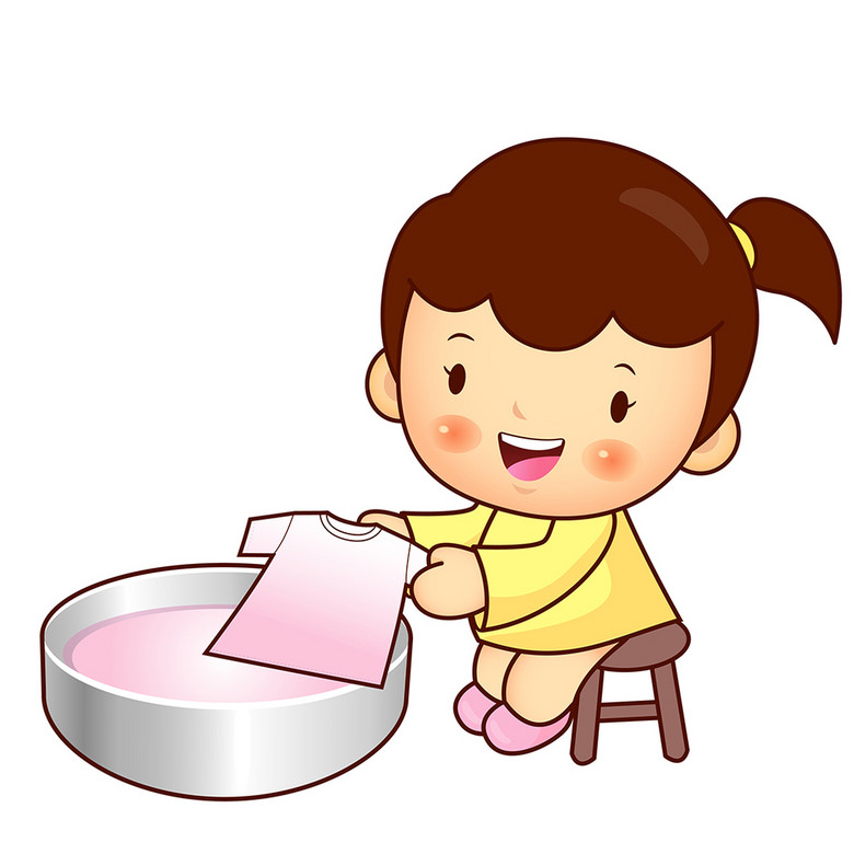 可爱洗衣服的小女孩