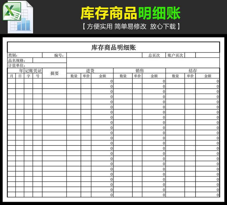 仓库管理商品库存明细账台账模板下载(图片编