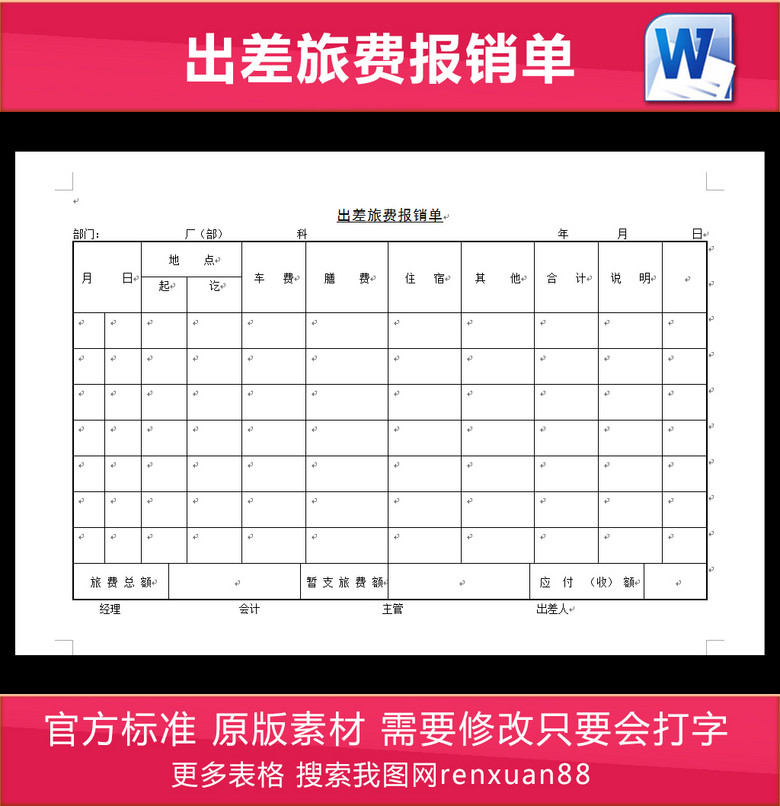 出差旅费报销单模板下载(图片编号:14848793