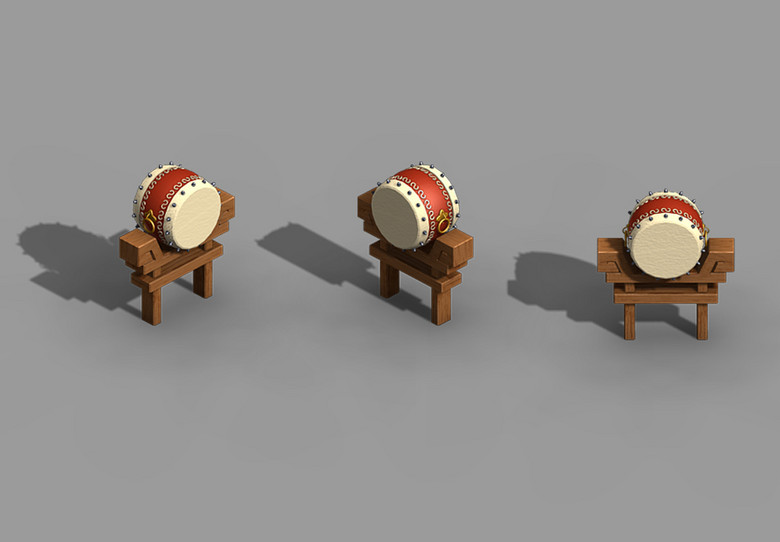 q版卡通古代皮鼓战鼓模型模板下载(图片编号: