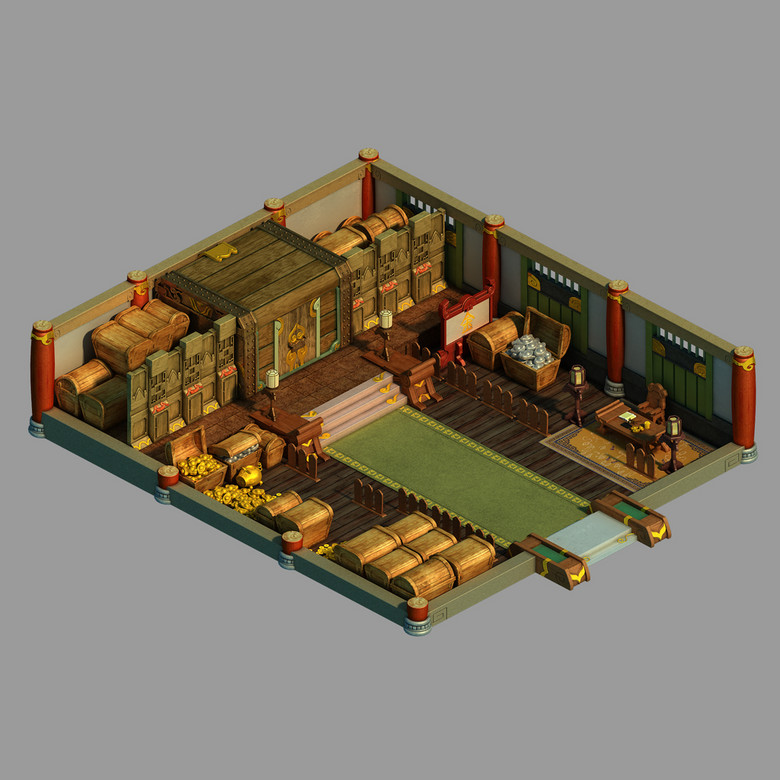 宝藏黄金宝箱古代室内场景模板下载(图片编号