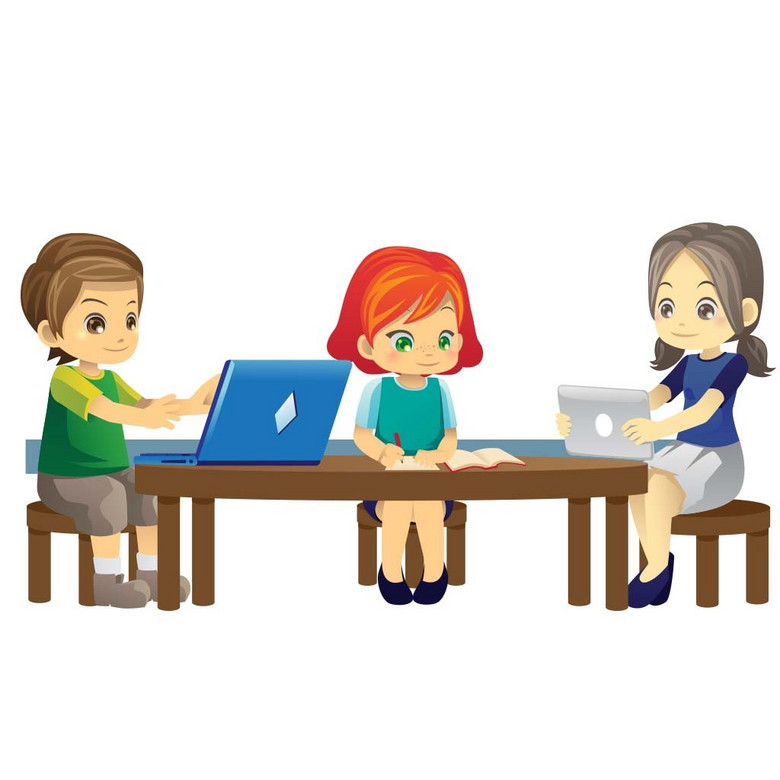 可爱卡通阅览室查资料的学生模板下载(图片编