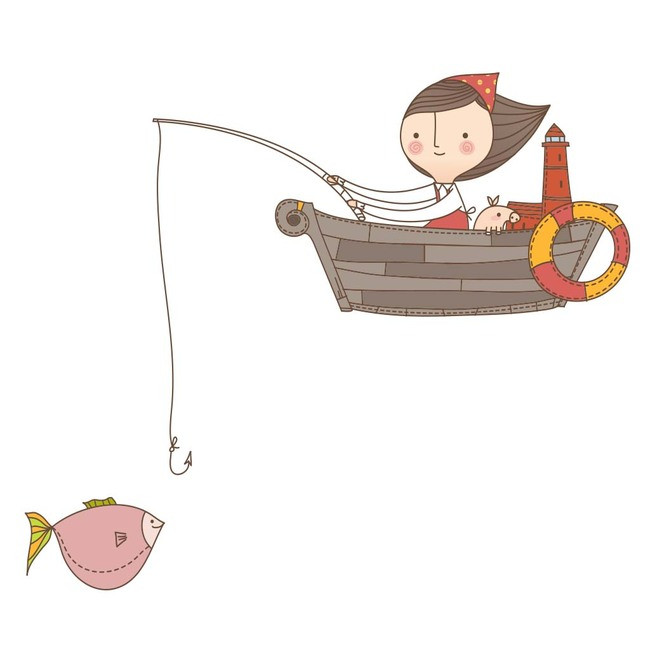 可爱卡通坐船钓鱼的小女孩模板下载(图片编号
