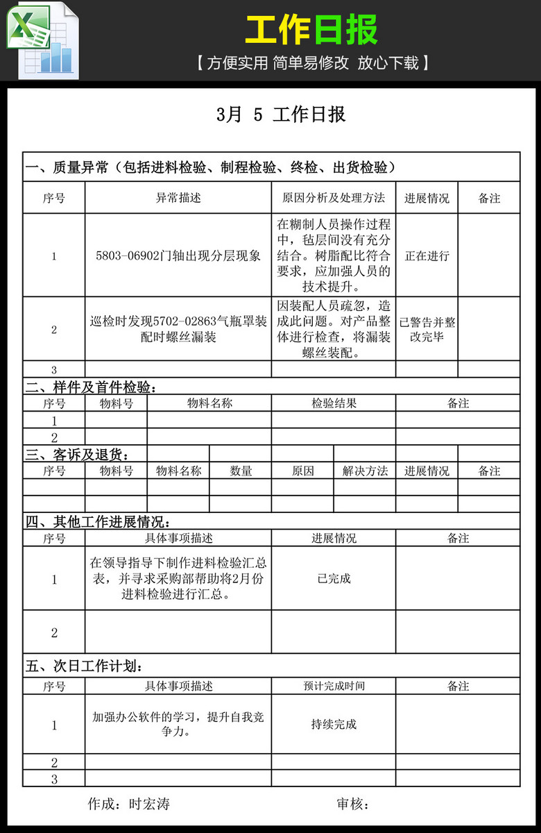 通用版工作日报模板下载(图片编号:14885149