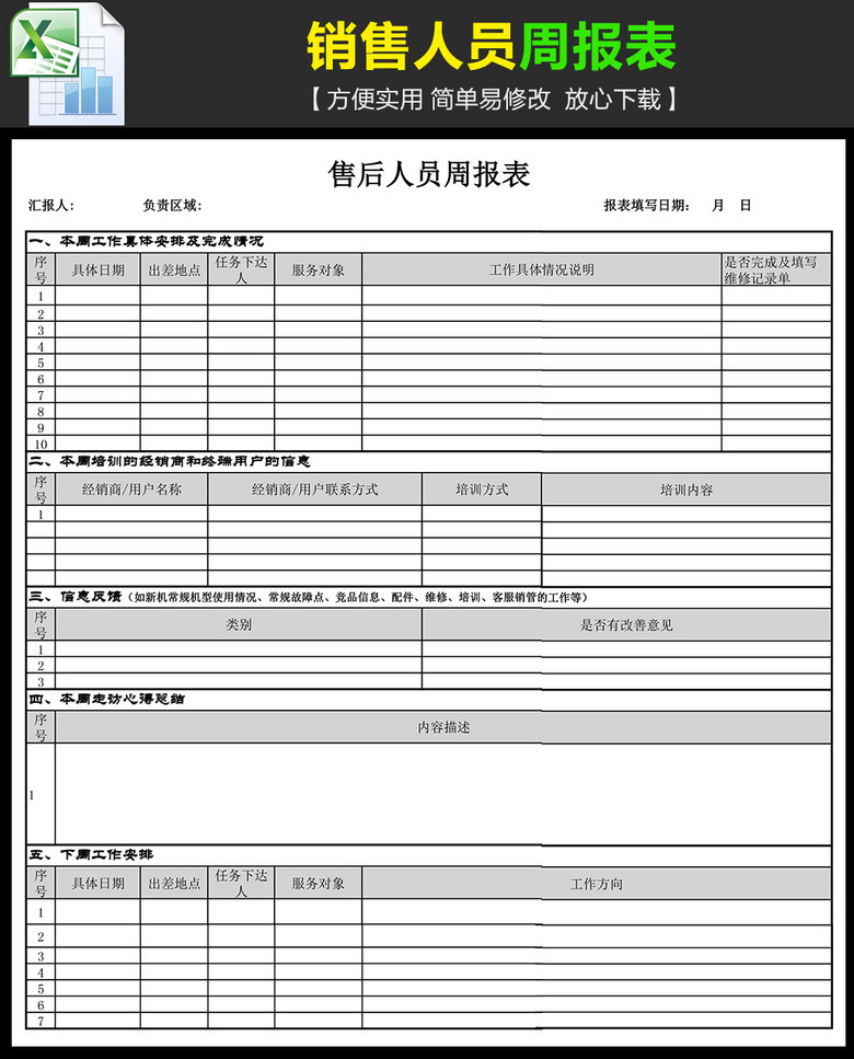销售人员业务代表周报表模板下载(图片编号:1
