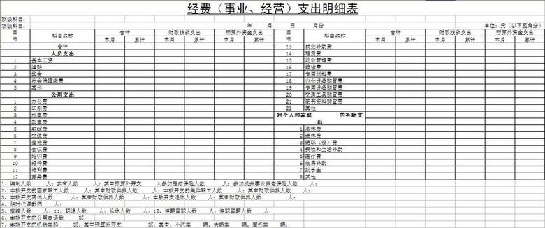 收入支出明细表模板_事业收入支出表
