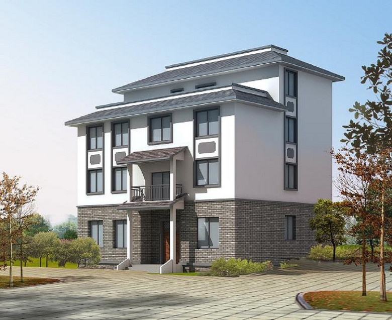 新中式农村小别墅cad建筑设计图模板下载(图片