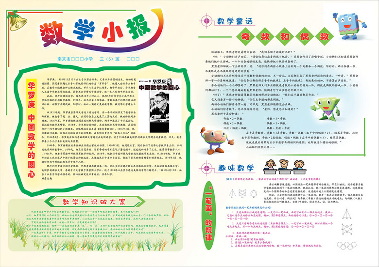 小学生幼儿园科技读书数学小报边框模板设计