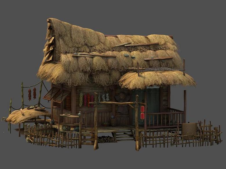 古代稻草屋茅屋茅房房子房屋民房民宅草棚(图