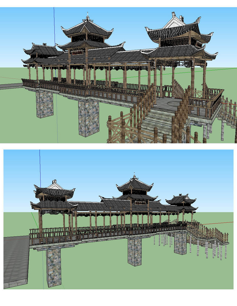 风雨桥建筑su模型景观草图大师