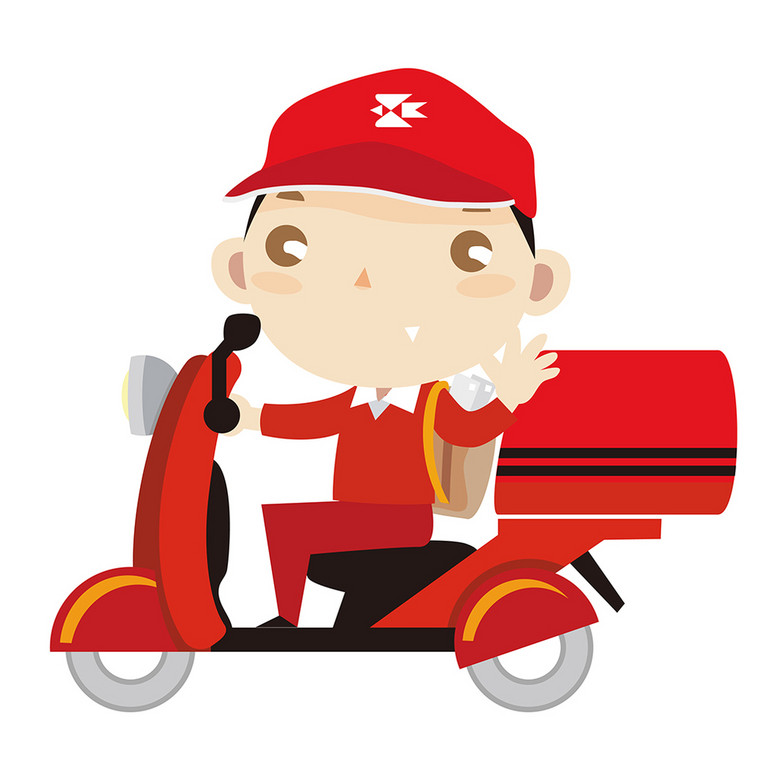 卡通红衣送货的快递员模板下载(图片编号:149
