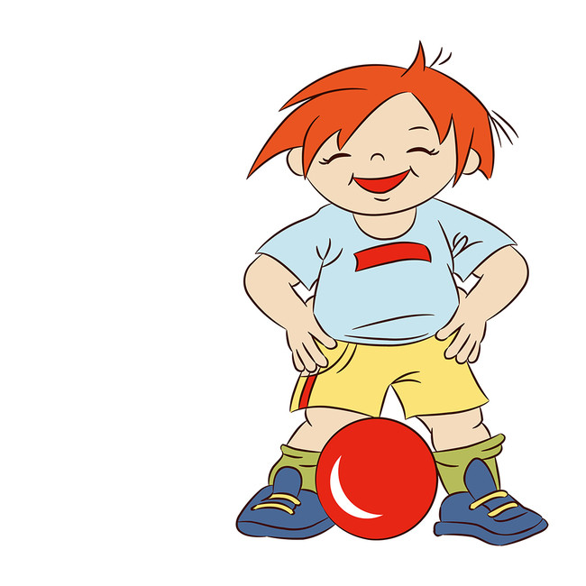漫画风格小男孩玩红皮球模板下载(图片编号:1