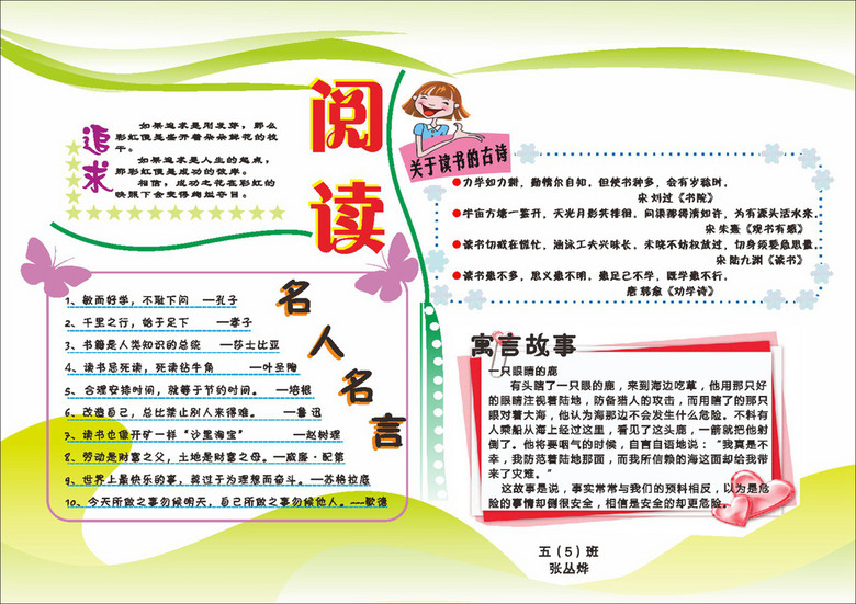 名人名言读书小报手抄报模板下载(图片编号:1