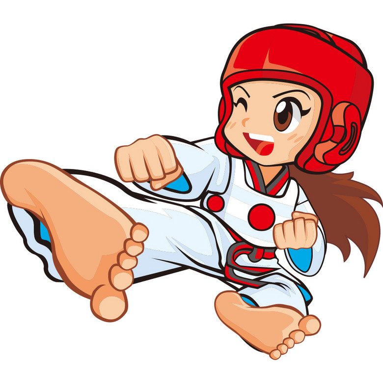 可爱卡通跆拳道女孩踢腿