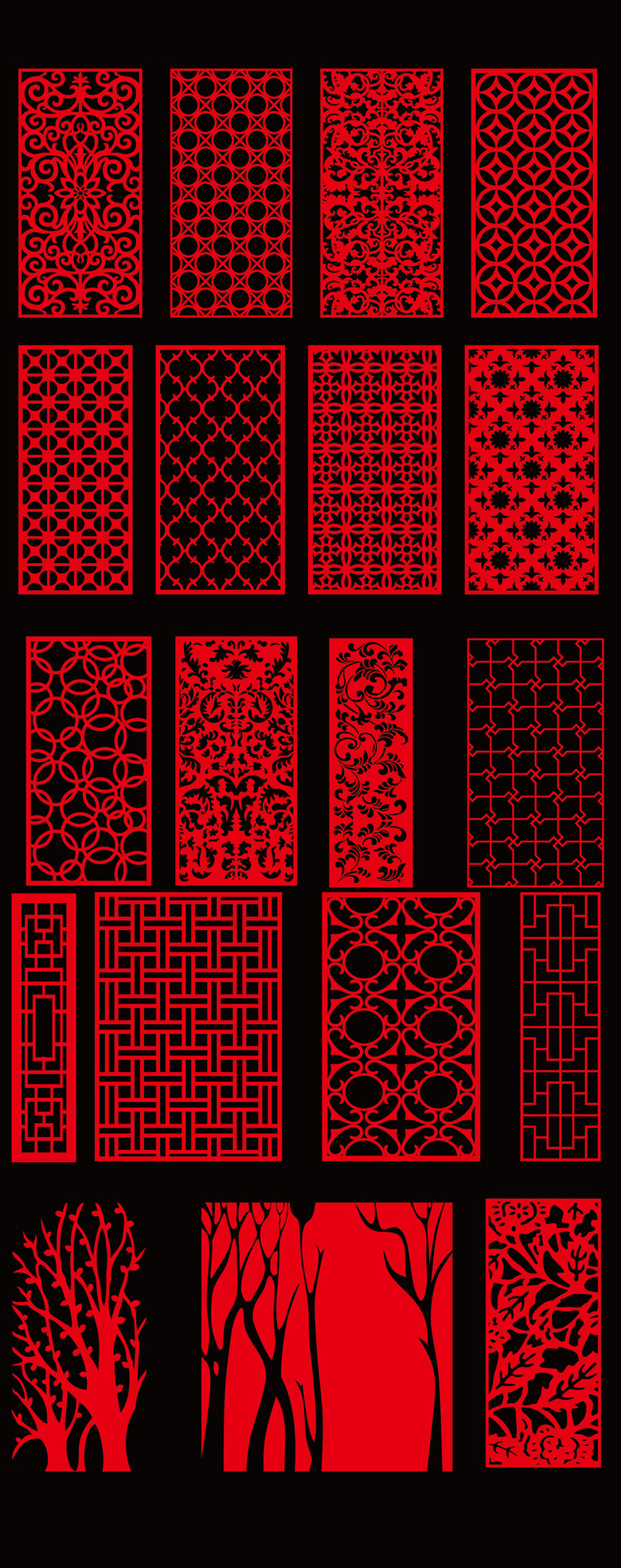 矢量中式镂空门窗屏风玄关隔断雕花(图片编号