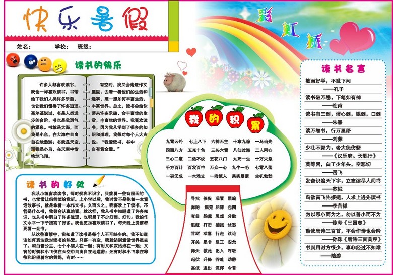 快乐暑假读书小报手抄报