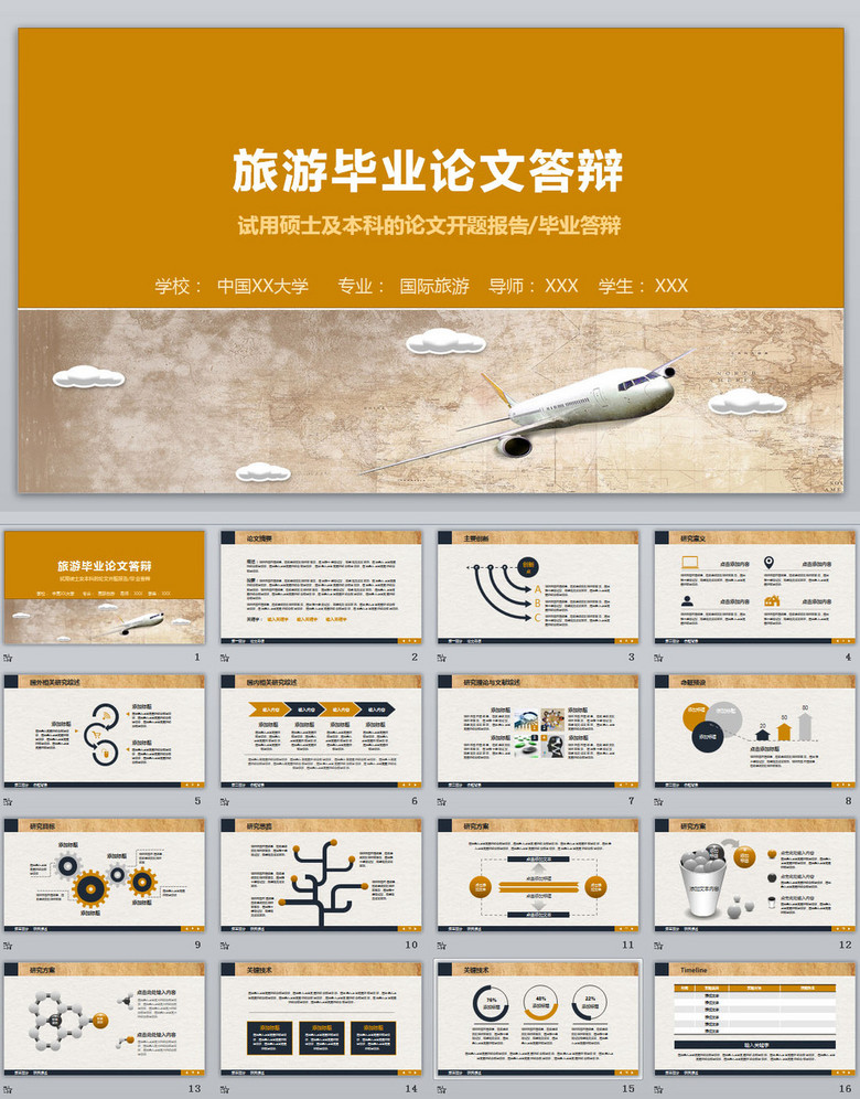 文科类旅游专业毕业论文答辩PPT