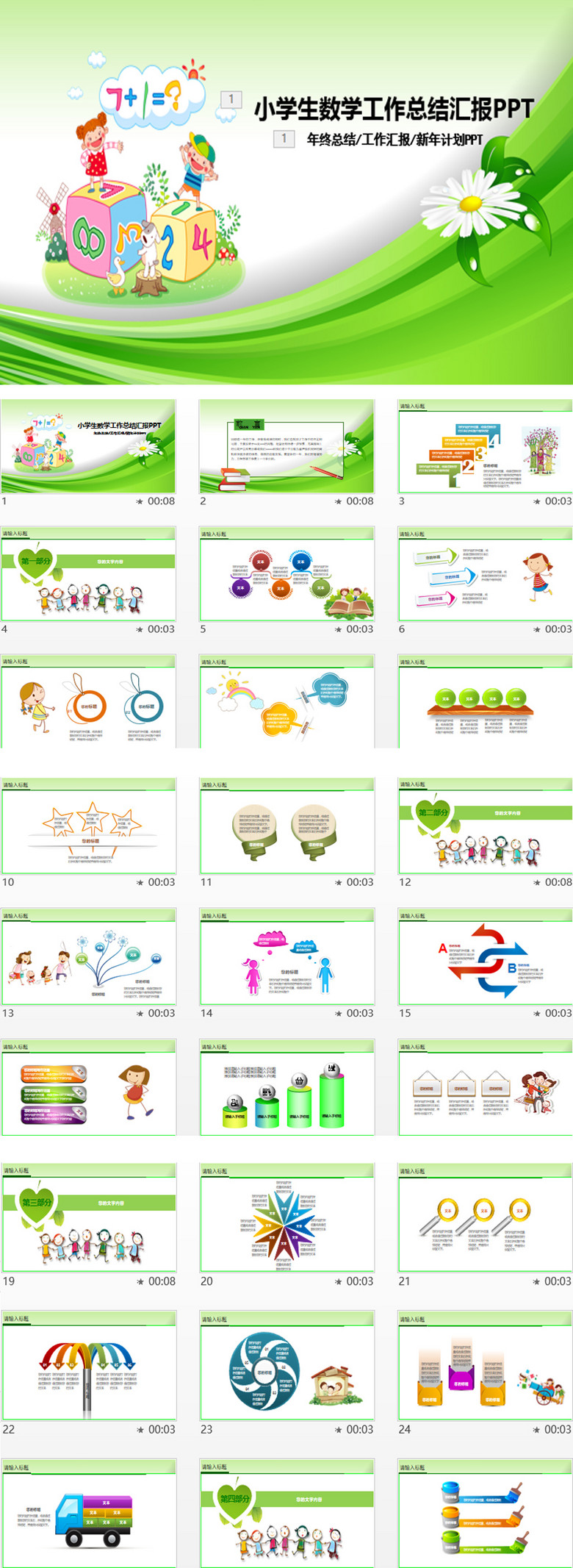 我图网提供独家原创清新小学生数学ppt学习数学课ppt正版素材