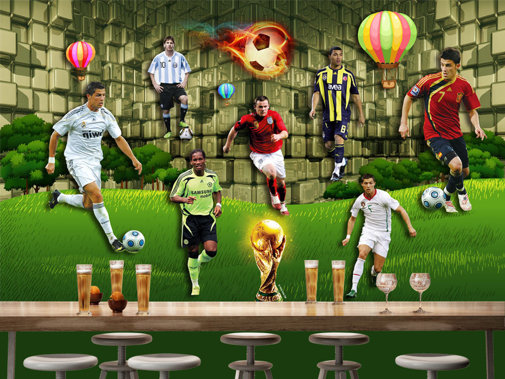 足球明星世界杯壁画客厅电视背景墙