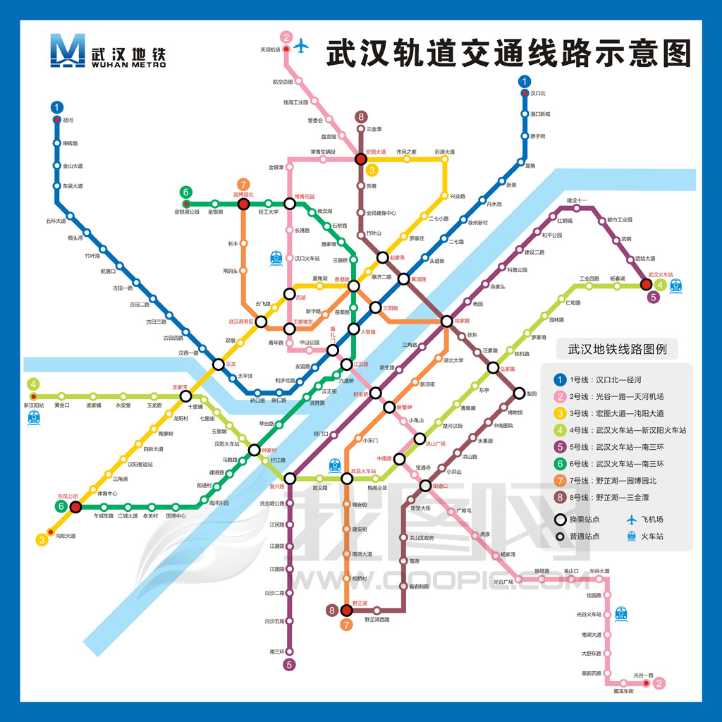 最新武汉地铁轨道交通路线示意图矢量图