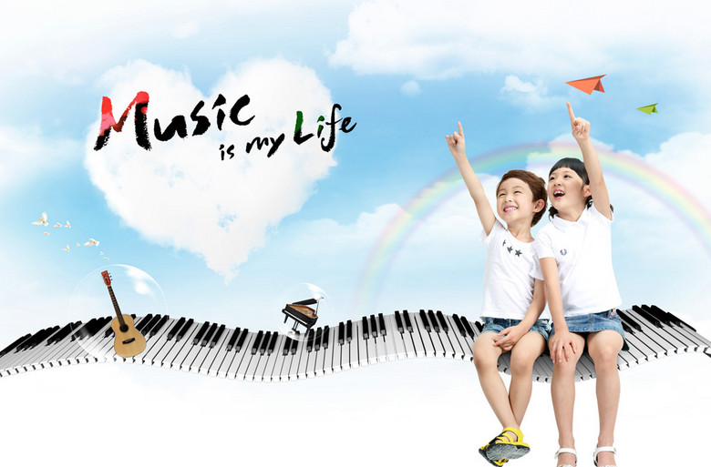 少儿波浪琴键钢琴音乐培训学习班宣传画海报模