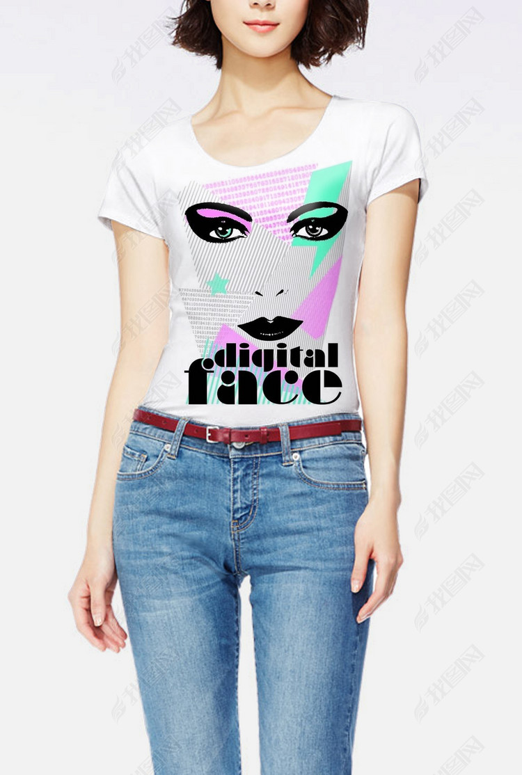 个性潮流女头像短袖T恤图案设计